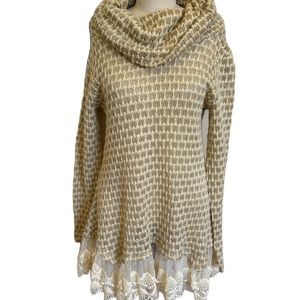 Ryu Anthropologie Sweater Dress With Cowl Neck and Lace. Size Medium